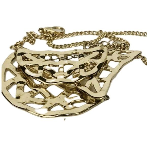 Vintage Gold Tone Half Moon Weave Art Deco Chain Gold Tone Statement Necklace - Picture 6 of 8